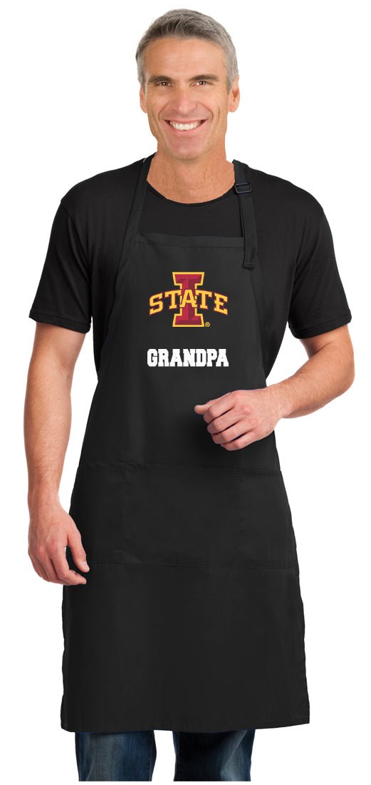 Iowa State Large Apron ISU Logo Full Length - Adjustable with Pockets Grandpa on Black