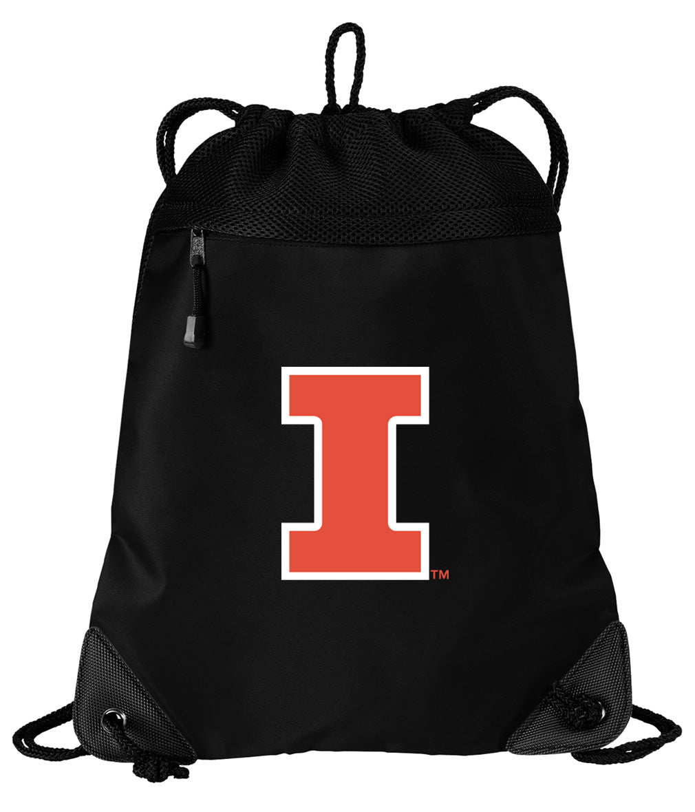 University of Illinois Drawstring Backpack Illini Cinch Pack - Mesh & Microfiber Black
