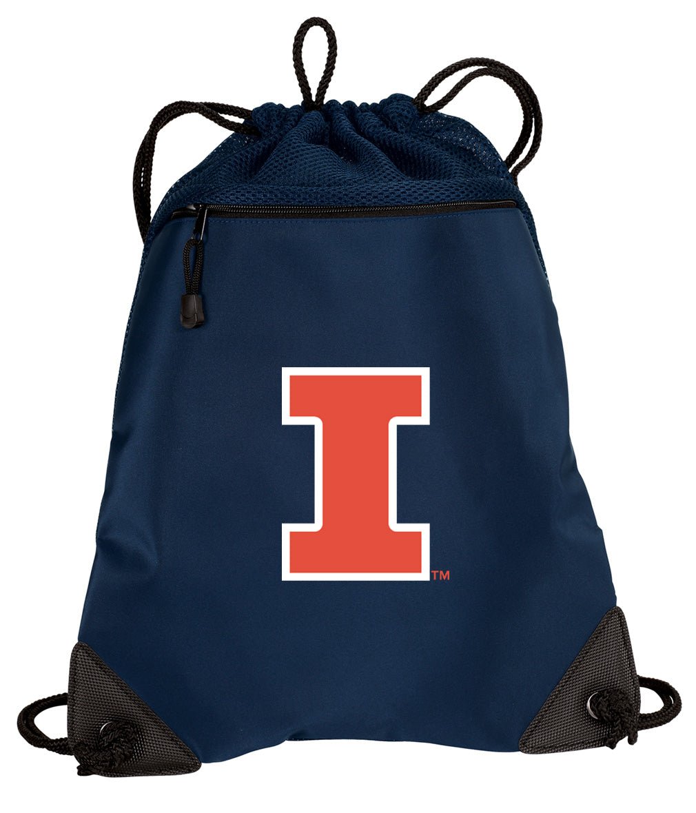 University of Illinois Drawstring Backpack Illini Cinch Pack - Mesh & Microfiber Navy