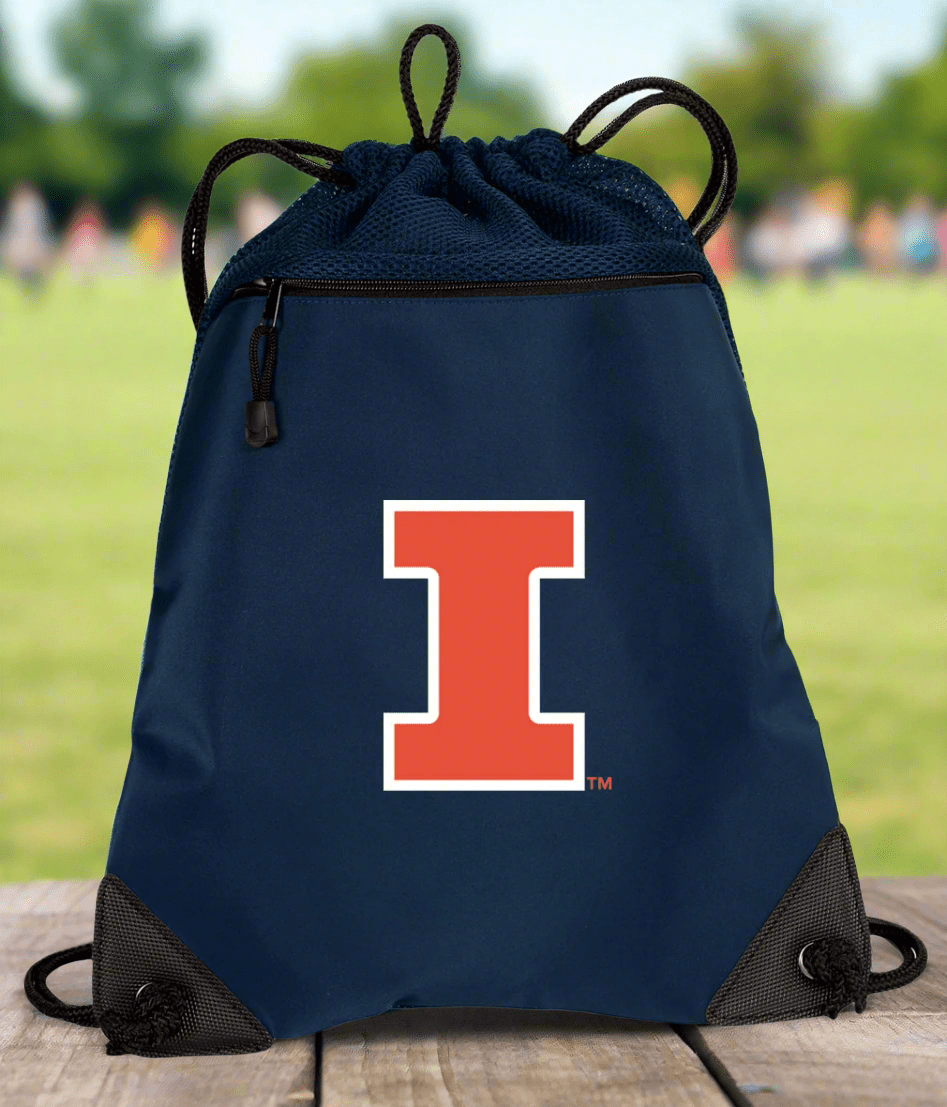 University of Illinois Drawstring Backpack Illini Cinch Pack - Mesh & Microfiber Navy