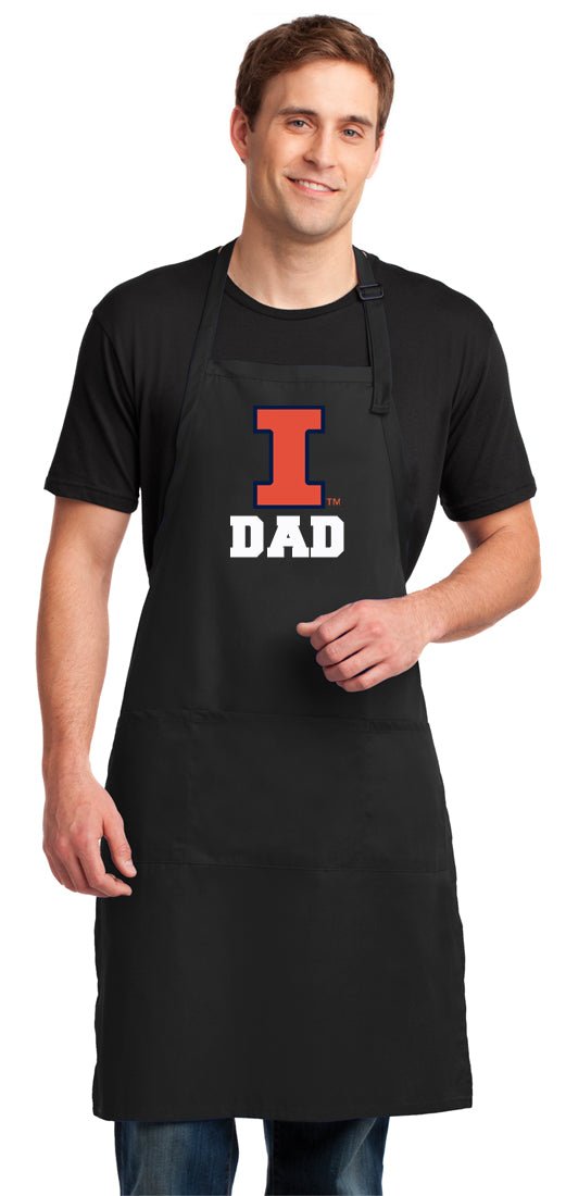 University of Illinois Large Apron Illini Apron - Adjustable with Pockets Dad on Black