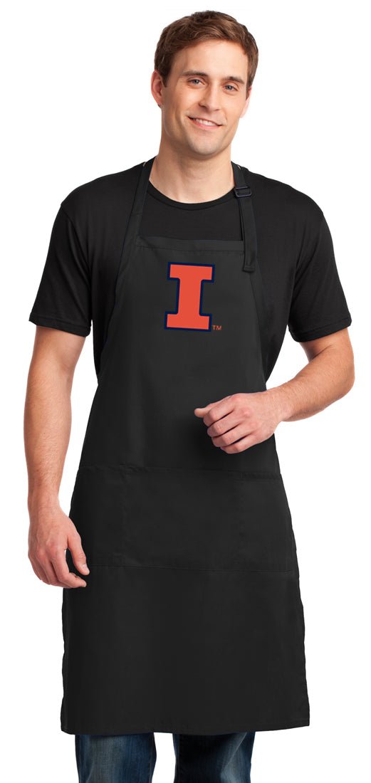 University of Illinois Large Apron Illini Apron - Adjustable with Pockets Black