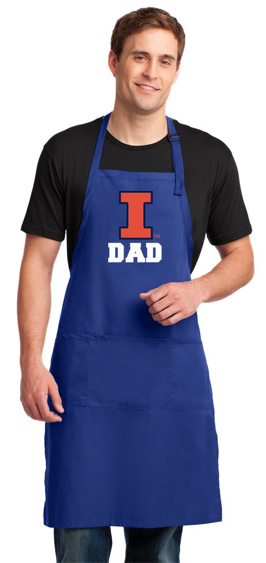 University of Illinois Large Apron Illini Apron - Adjustable with Pockets Dad on Blue