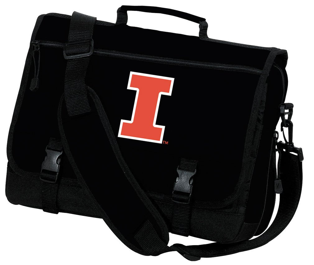 University of Illinois Laptop Computer Bag Illini Logo Messenger Briefcase Black