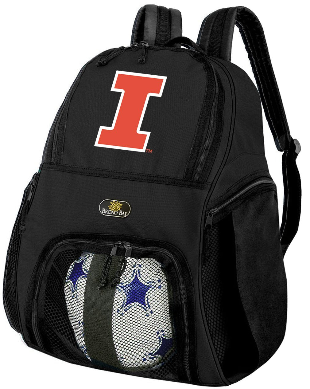 University of Illinois Soccer Ball Backpack or Illini Volleyball Sports Gear Bag Black
