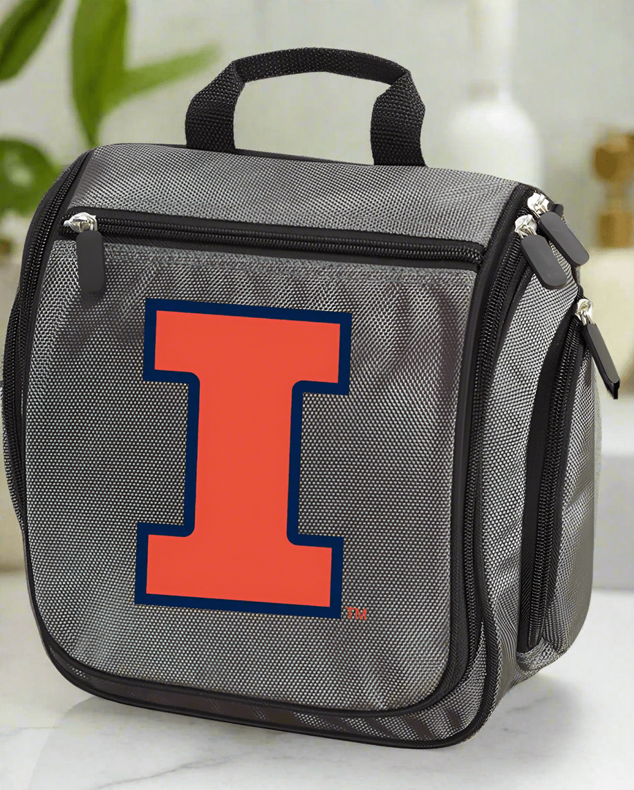 University of Illinois Toiletry Bag or Mens Illini Travel Shaving Kit Gray