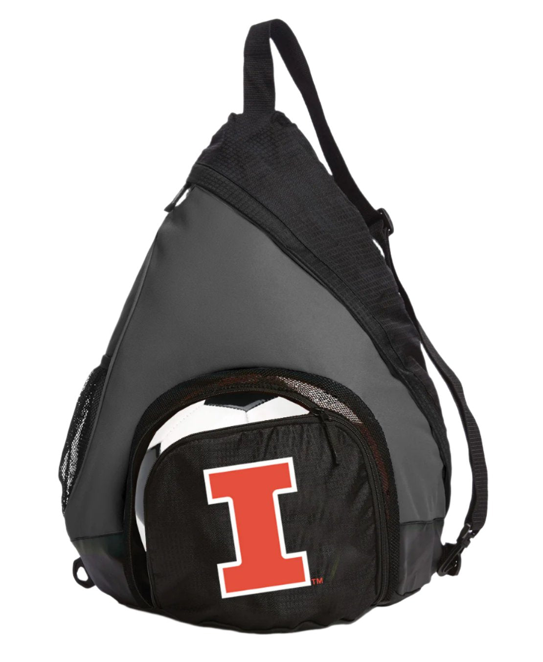University of Illinois Sling Backpack Illini Bag with Soccer Ball or Volleyball Bag Sports Gear Compartment Practice Bag Black