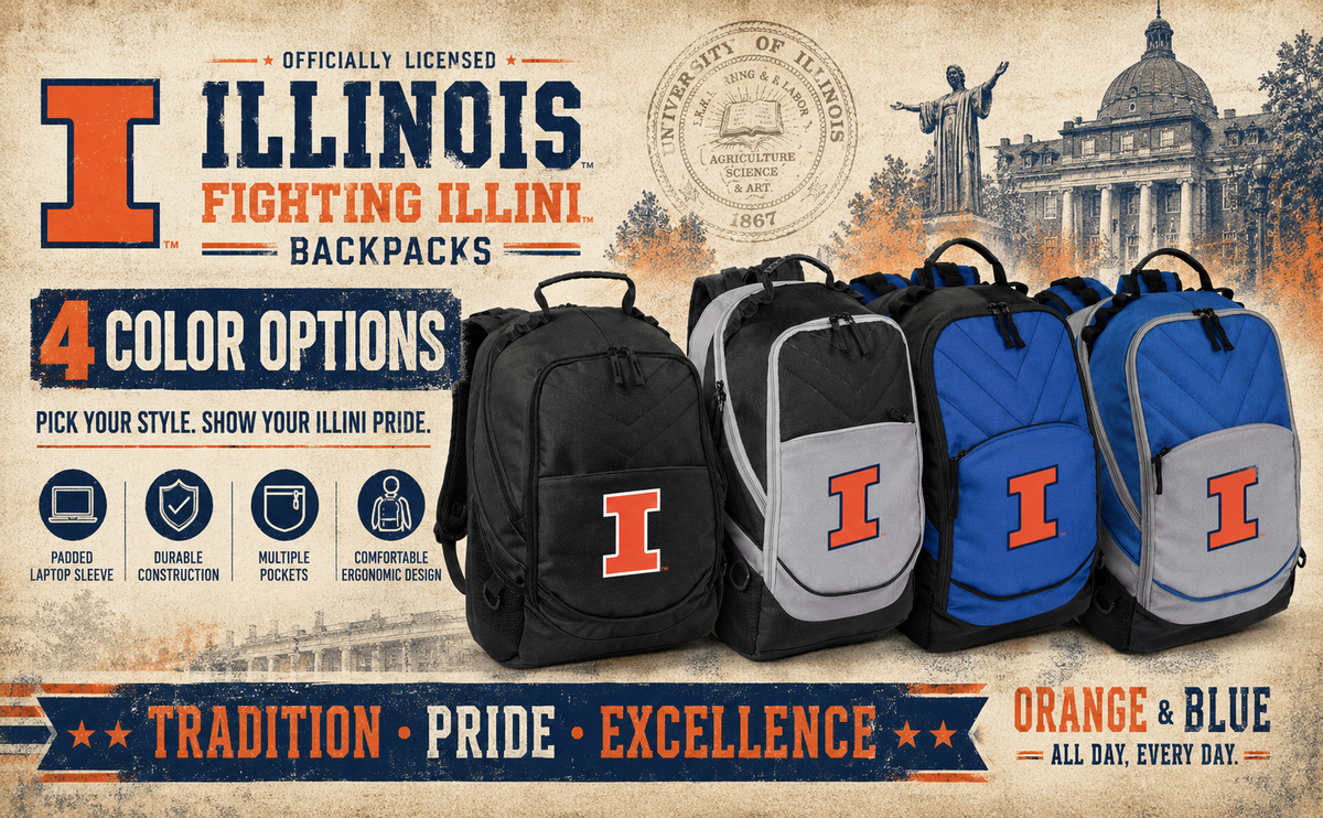 Illinois Laptop Backpack – Fighting Illini Bookbag with 17" Sleeve