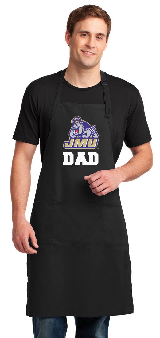 JMU Large Apron James Madison University Apron - Adjustable with Pockets Dad on Black