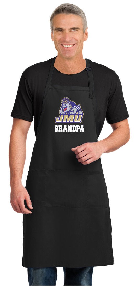 JMU Large Apron James Madison University Apron - Adjustable with Pockets Grandpa on Black