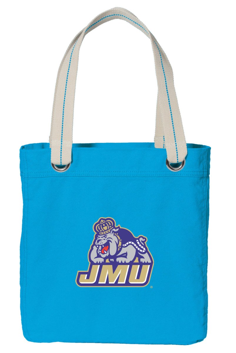 JMU Tote Bag James Madison University Deluxe Canvas Shoulder Bag Light Blue