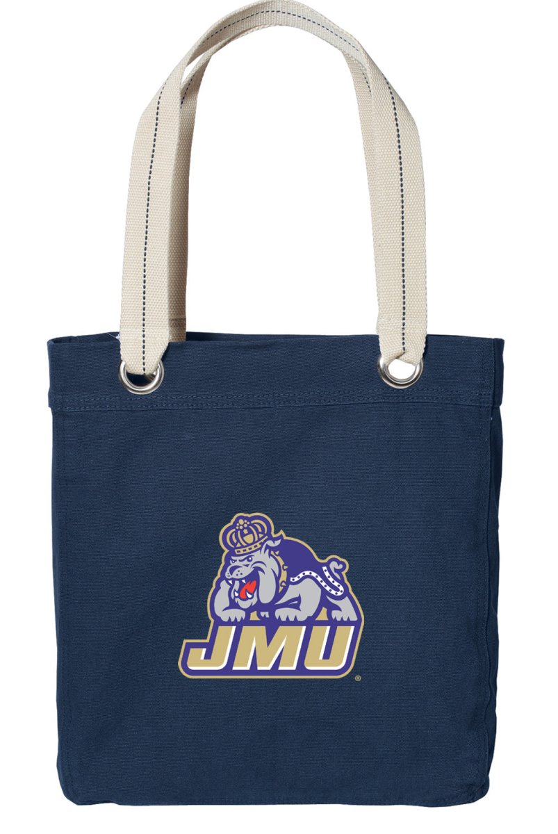 JMU Tote Bag James Madison University Deluxe Canvas Shoulder Bag Navy