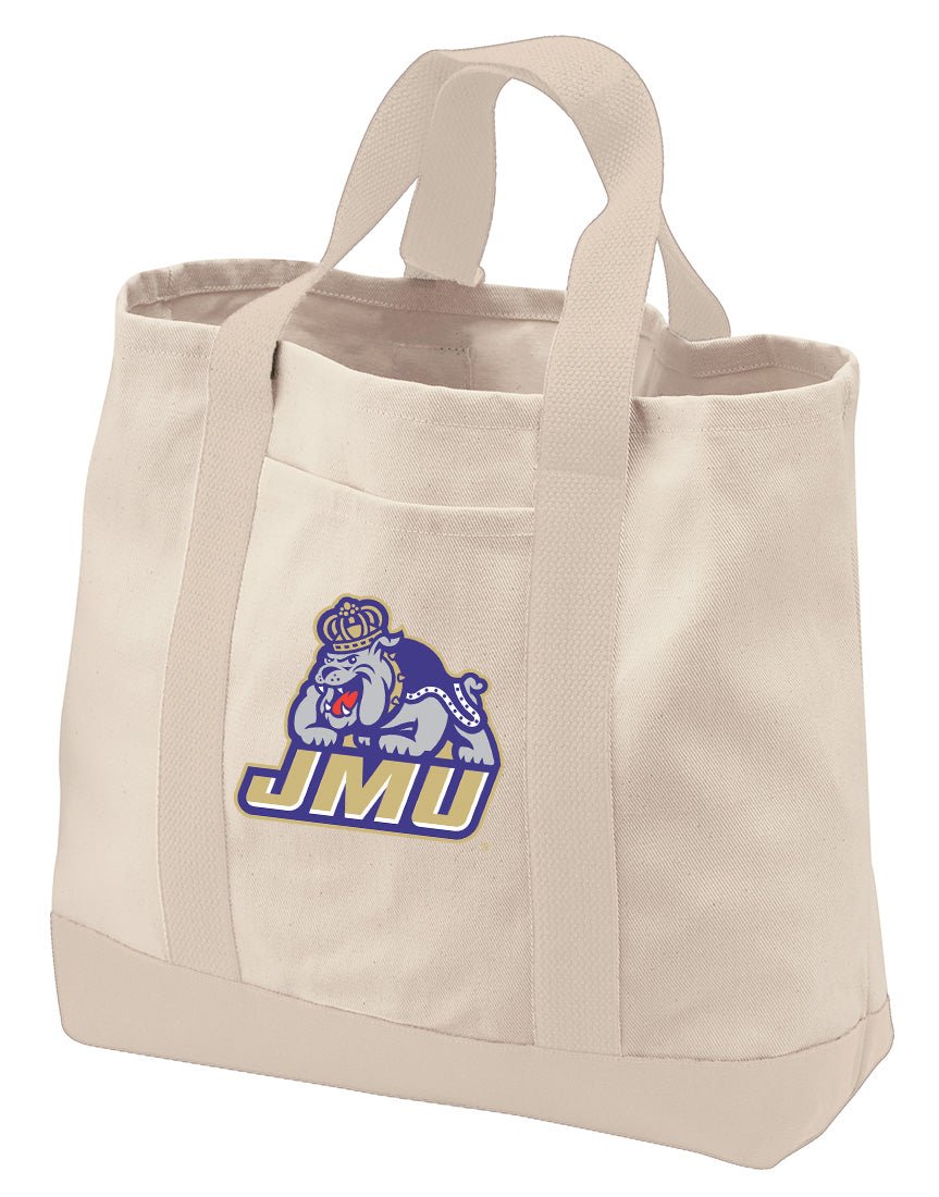 JMU Canvas Tote Bag James Madison University Classic Tote Tan
