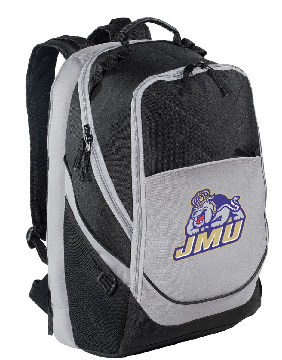 JMU Dukes Laptop Backpack – Official James Madison University Bookbag – 17" Laptop Sleeve, NCAA School Gear – 600D Polyester Black and Gray