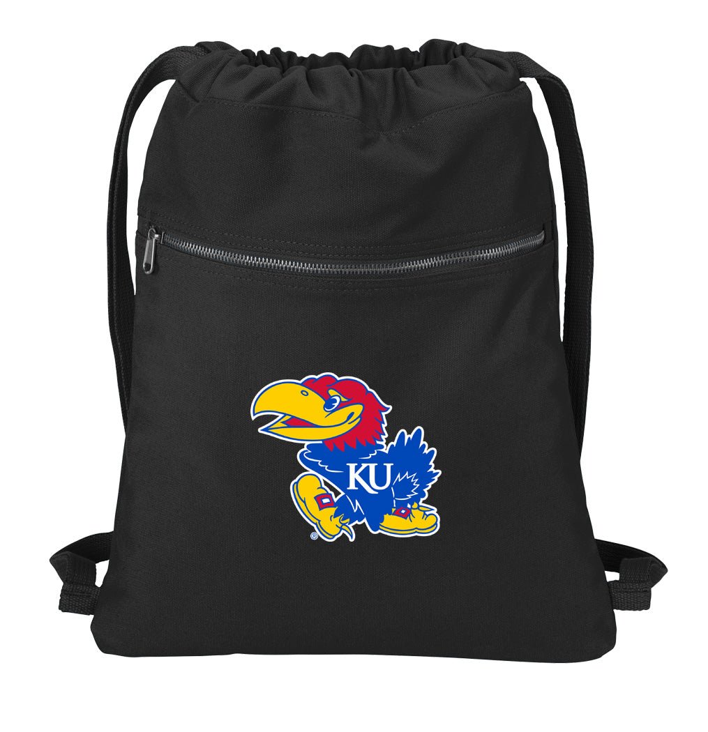 University of Kansas Canvas Drawstring Backpack KU Jayhawks Cotton Cinch Pack Bag Black