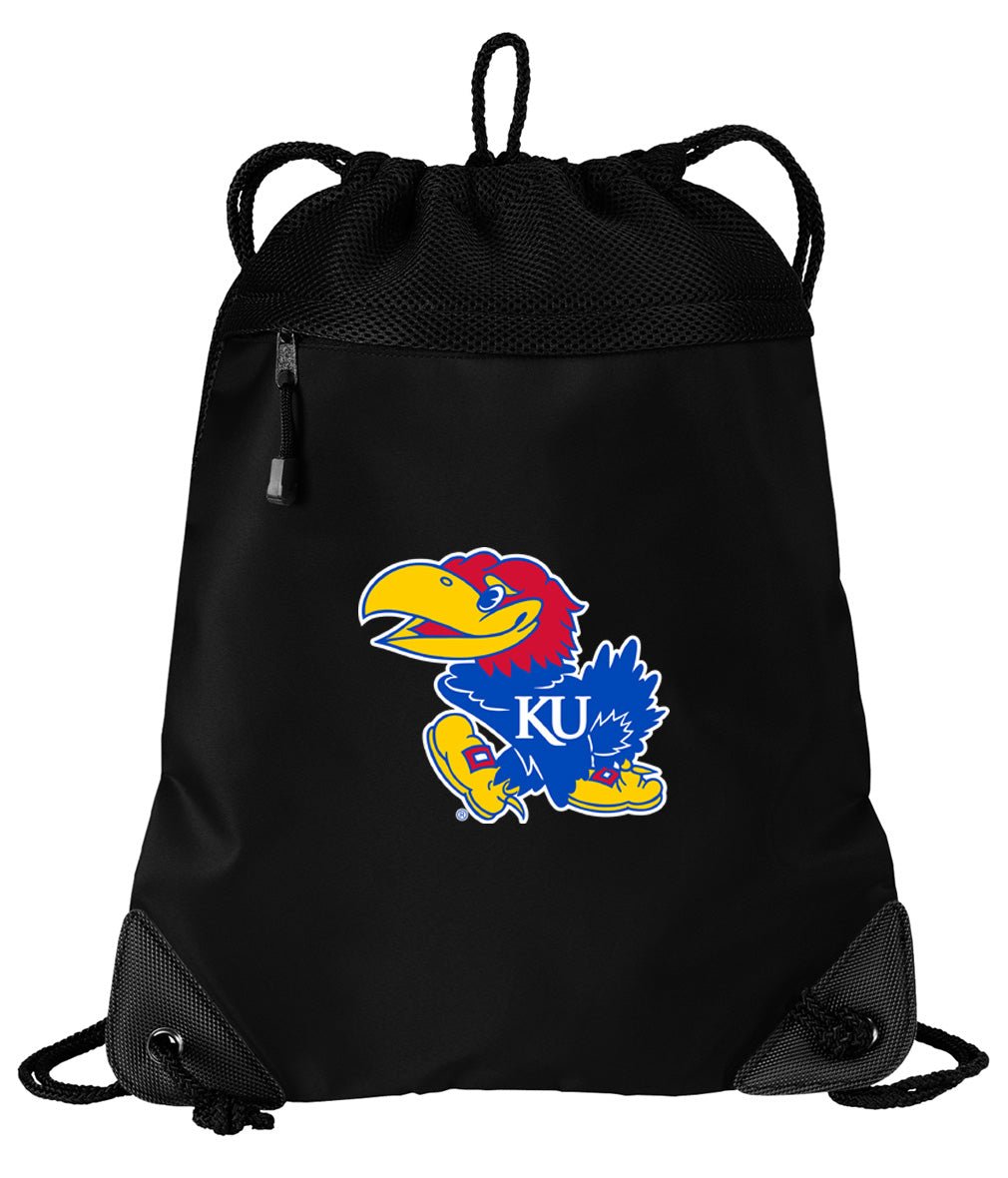 University of Kansas Drawstring Backpack KU Jayhawks Cinch Pack - Mesh & Microfiber Black
