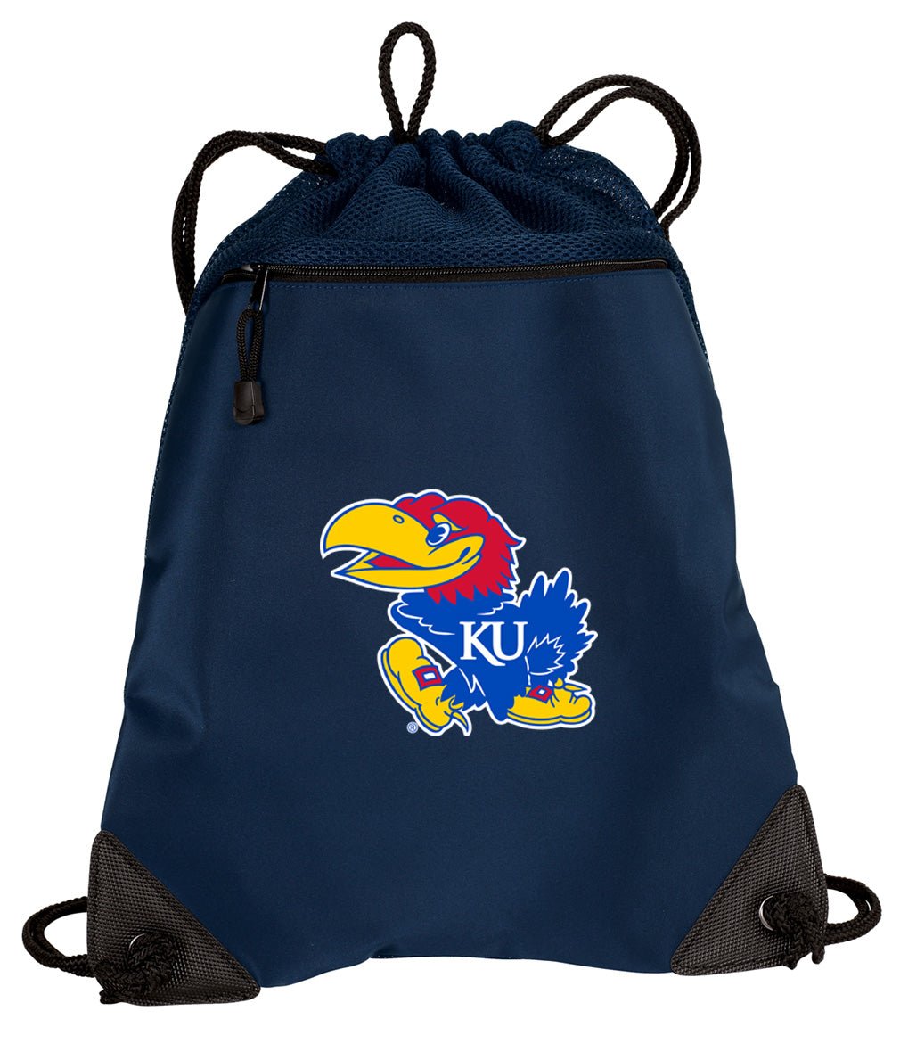 University of Kansas Drawstring Backpack KU Jayhawks Cinch Pack - Mesh & Microfiber Navy