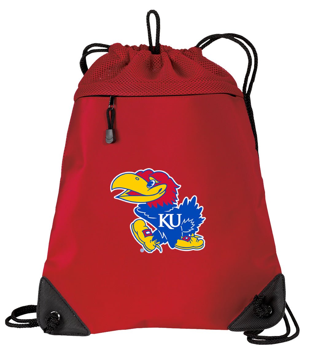 University of Kansas Drawstring Backpack KU Jayhawks Cinch Pack - Mesh & Microfiber Red