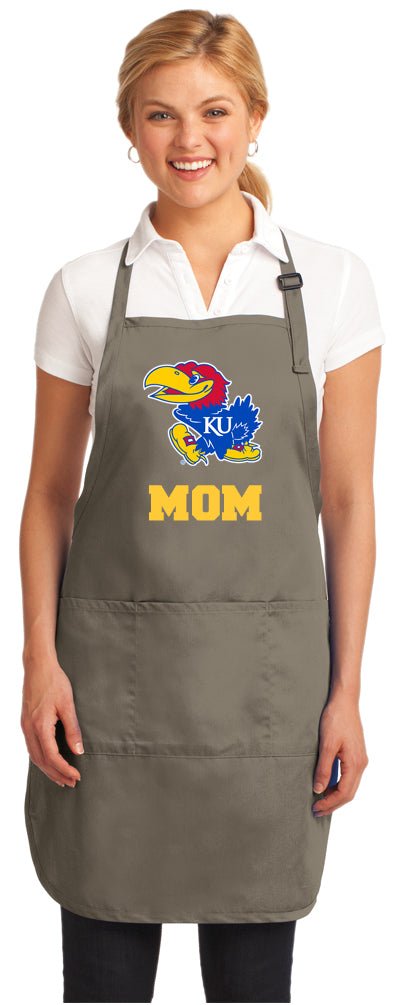 University of Kansas Apron KU Jayhawks Apron - Stain Resistant Fabric Mom on Khaki