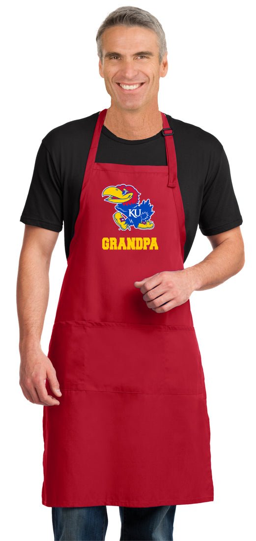 University of Kansas Large Apron KU Jayhawks Apron - Adjustable with Pockets Grandpa on Red