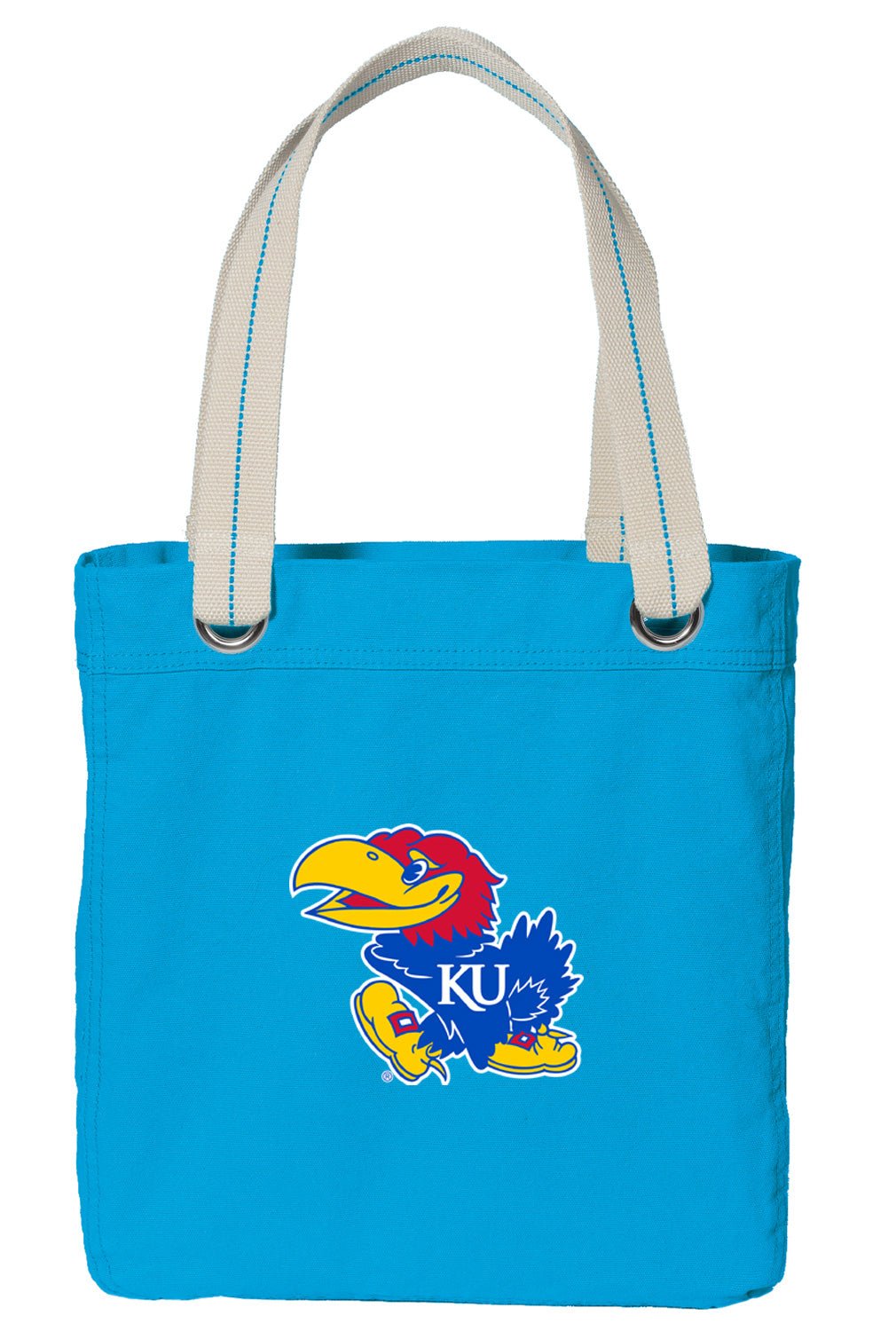 University of Kansas Tote Bag KU Jayhawks Deluxe Canvas Shoulder Bag Light Blue