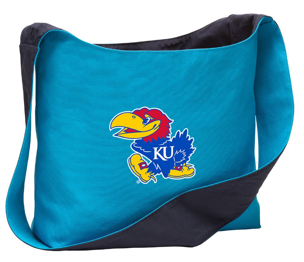 University of Kansas Cross Body Bag KU Jayhawks Shoulder Tote Bag - Sling Style Light Blue