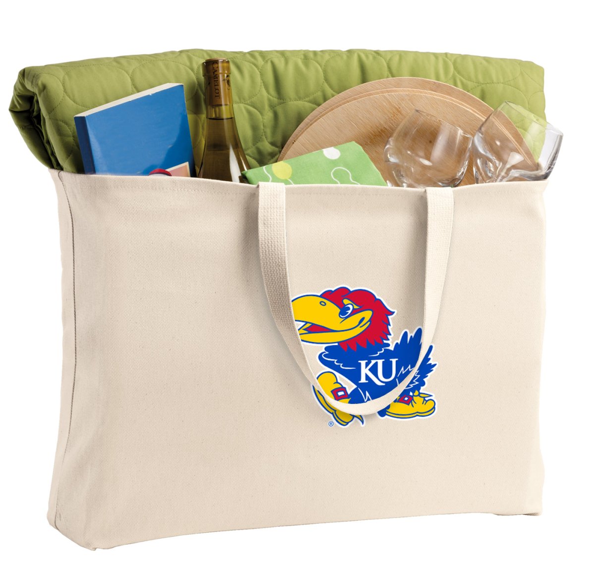 University of Kansas Large Tote Bag KU Jayhawks Jumbo Tote for Beach Pool or Travel Tan