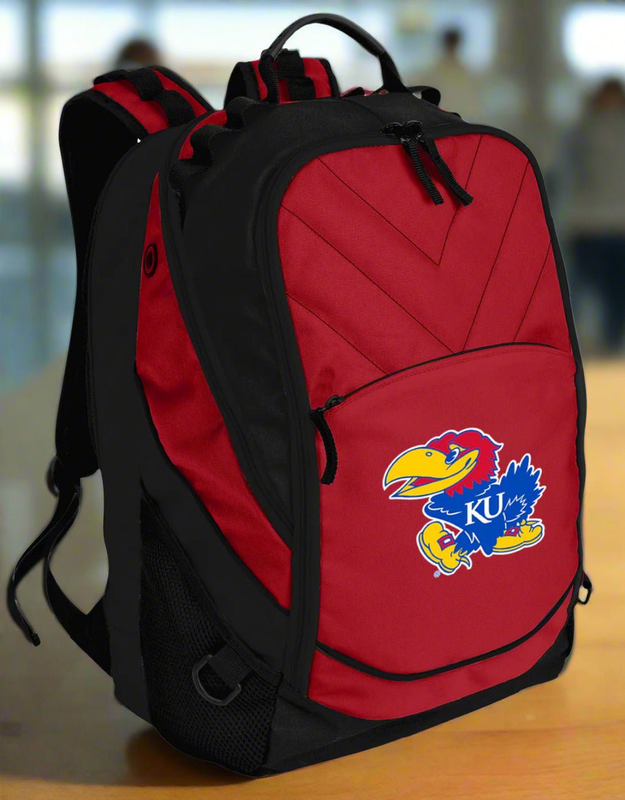 Kansas Jayhawks Laptop Backpack – Official University of Kansas Bookbag – 17" Laptop Sleeve, NCAA School Gear – 600D Polyester Red