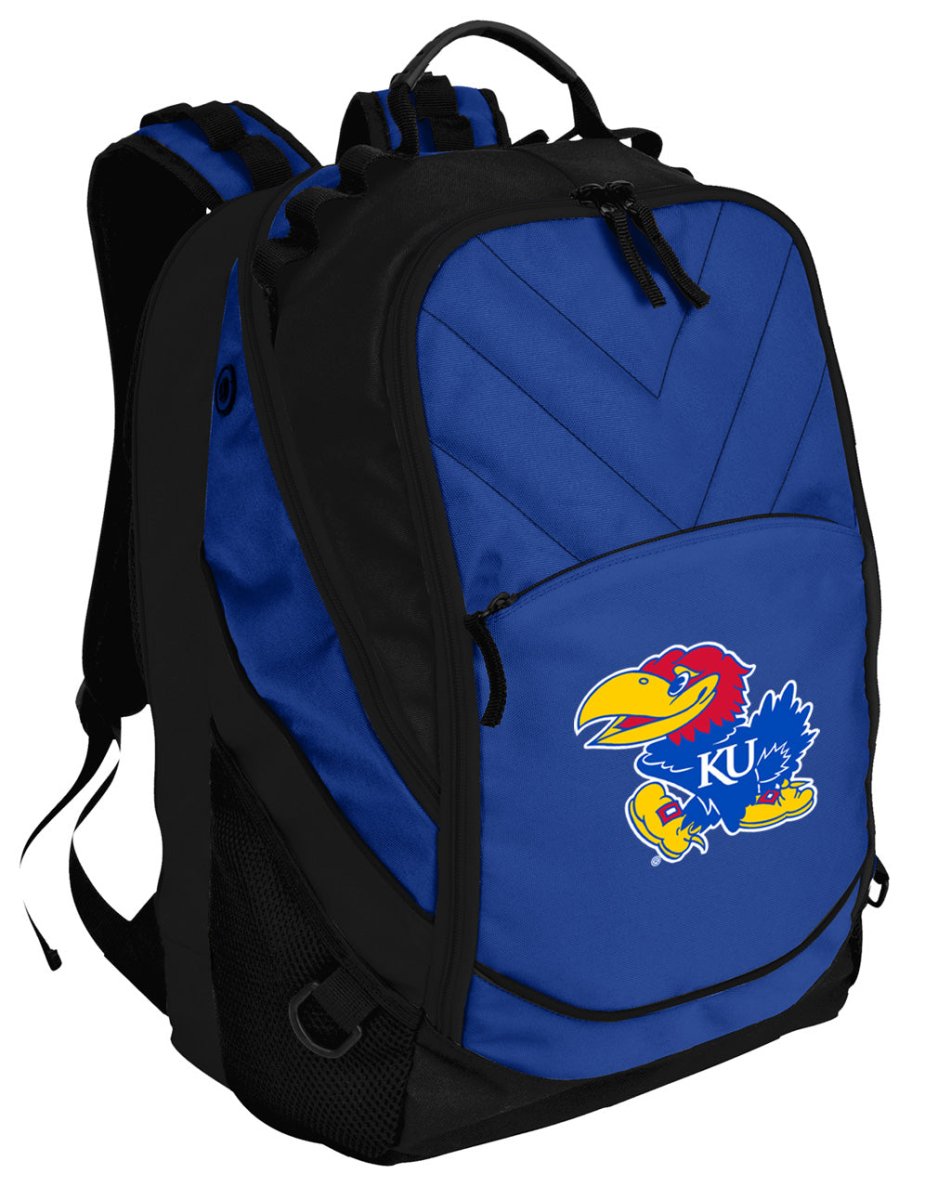 Kansas Jayhawks Laptop Backpack – Official University of Kansas Bookbag – 17" Laptop Sleeve, NCAA School Gear – 600D Polyester Blue
