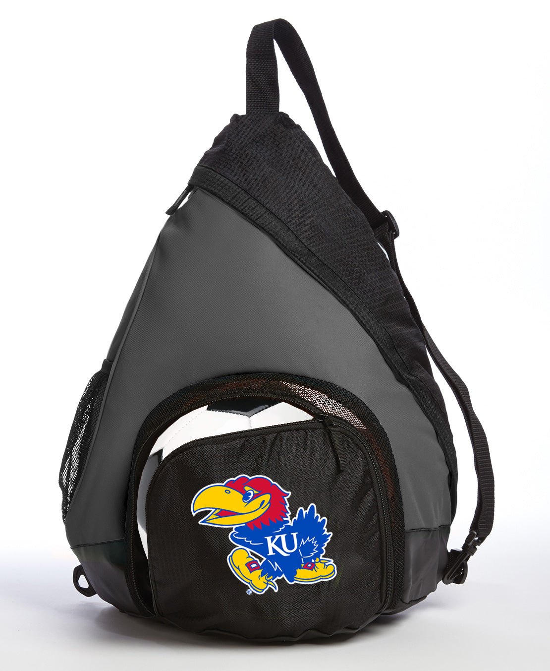 University of Kansas Sling Backpack KU Jayhawks Bag with Soccer Ball or Volleyball Bag Sports Gear Compartment Practice Bag Black