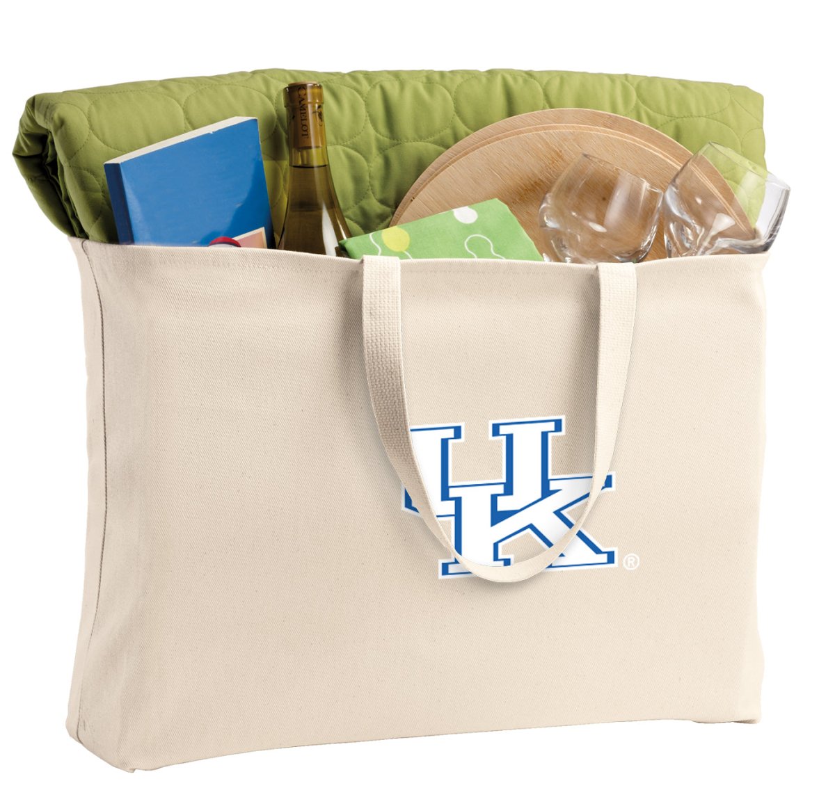 University of Kentucky Large Tote Bag UK Wildcats Jumbo Tote for Beach Pool or Travel Tan