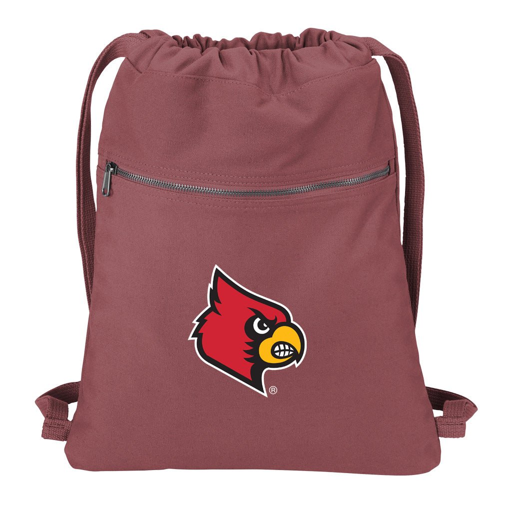University of Louisville Canvas Drawstring Backpack Louisville Cardinals Cotton Cinch Pack Bag Dye Washed Red