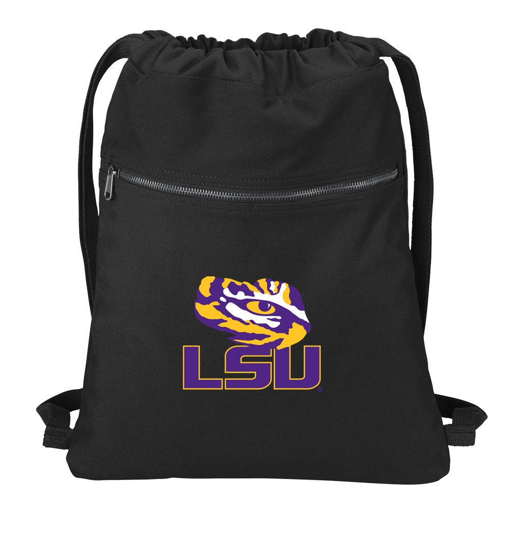 LSU Canvas Drawstring Backpack LSU Tigers Cotton Cinch Pack Bag Black