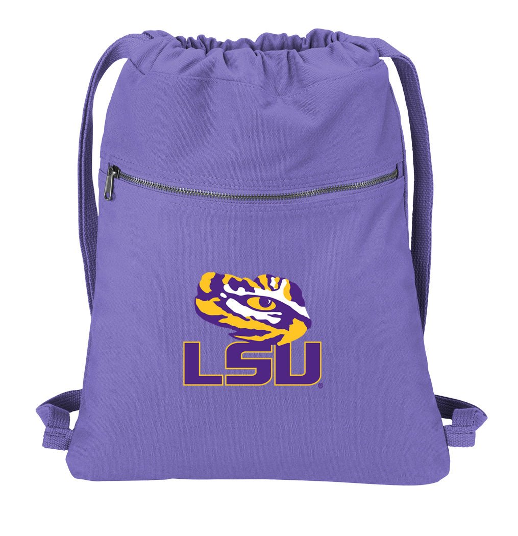 LSU Canvas Drawstring Backpack LSU Tigers Cotton Cinch Pack Bag Purple