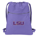 LSU Tigers Canvas Drawstring Backpack LSU Cotton Cinch Pack Bag Purple