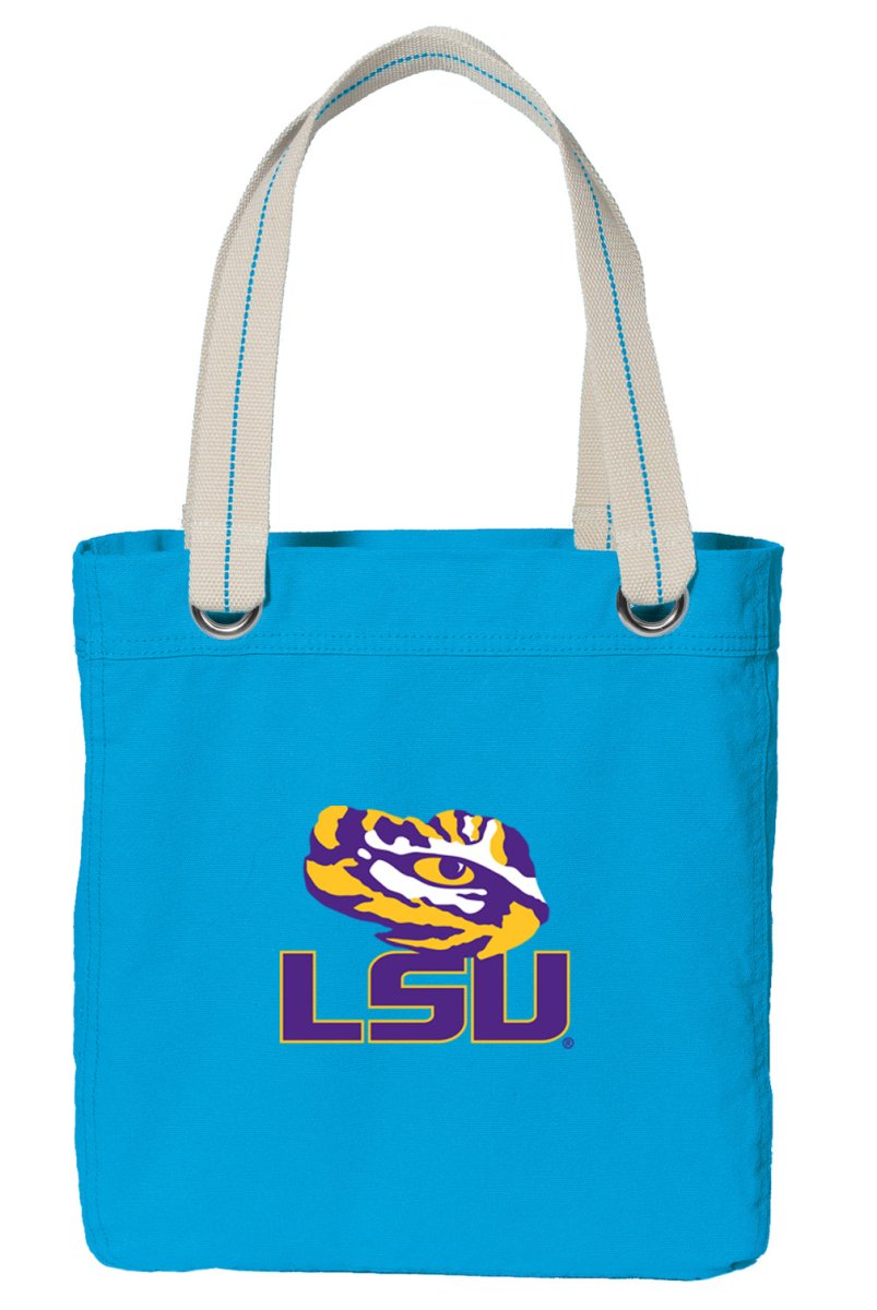 LSU Tote Bag – Official Louisiana State Tigers Deluxe Canvas Shoulder Bag Light Blue