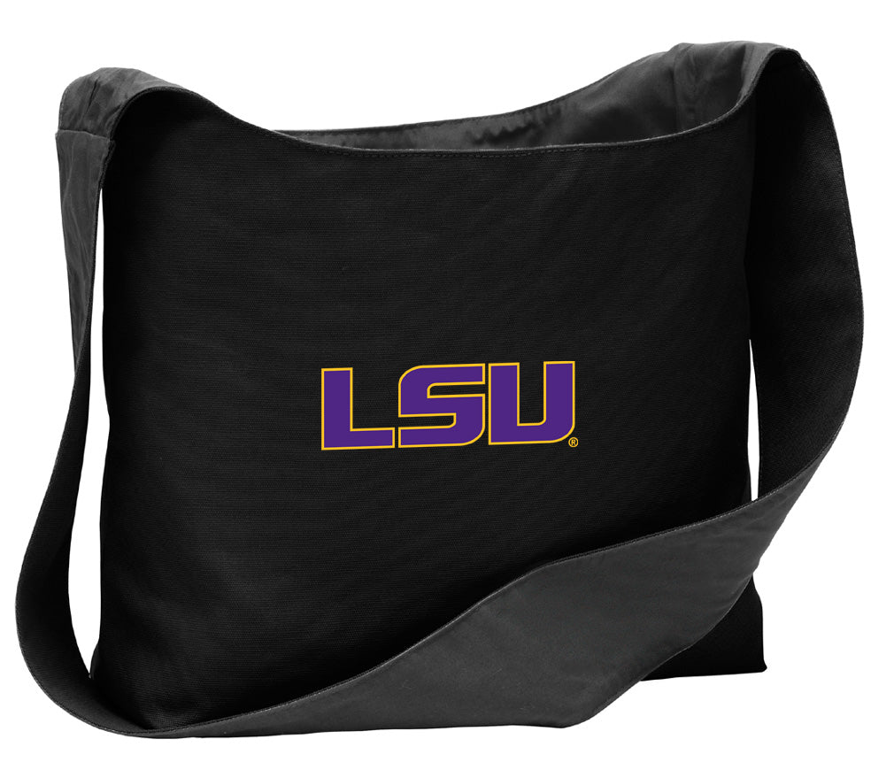 LSU Tigers Crossbody Bag – Official Tigers Cotton Canvas Shoulder Tote & Sling Black
