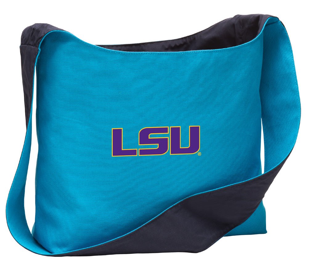 LSU Tigers Crossbody Bag – Official Tigers Cotton Canvas Shoulder Tote & Sling Turquoise