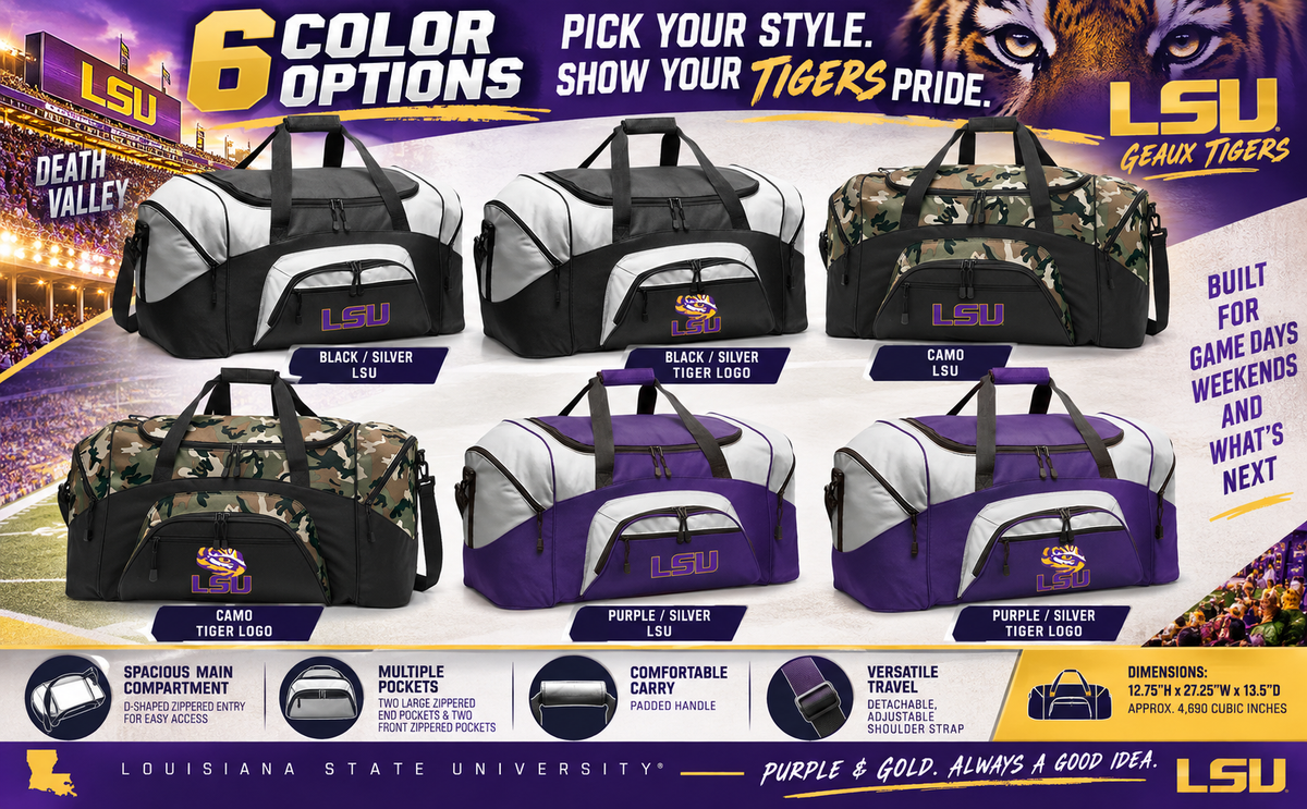 LSU Tigers Duffel Bag – Large Gym, Travel & Sports Gear Bag Purple