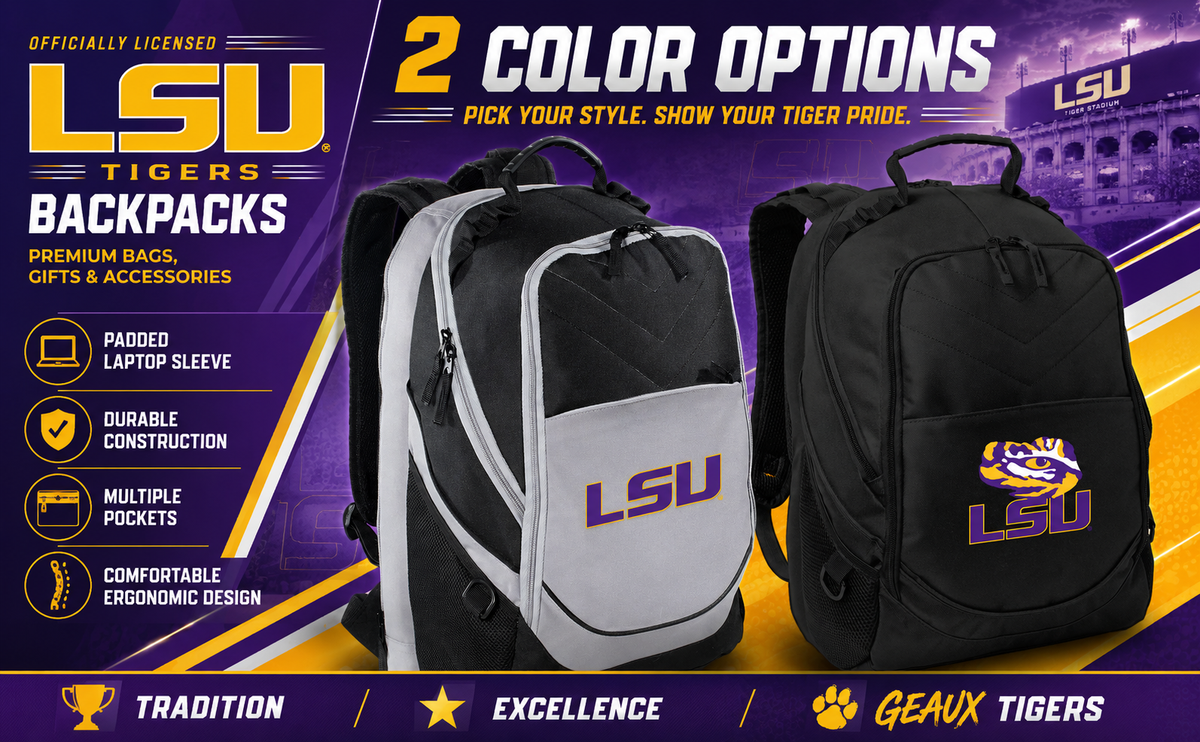 LSU Tigers Laptop Backpack Black and Gray