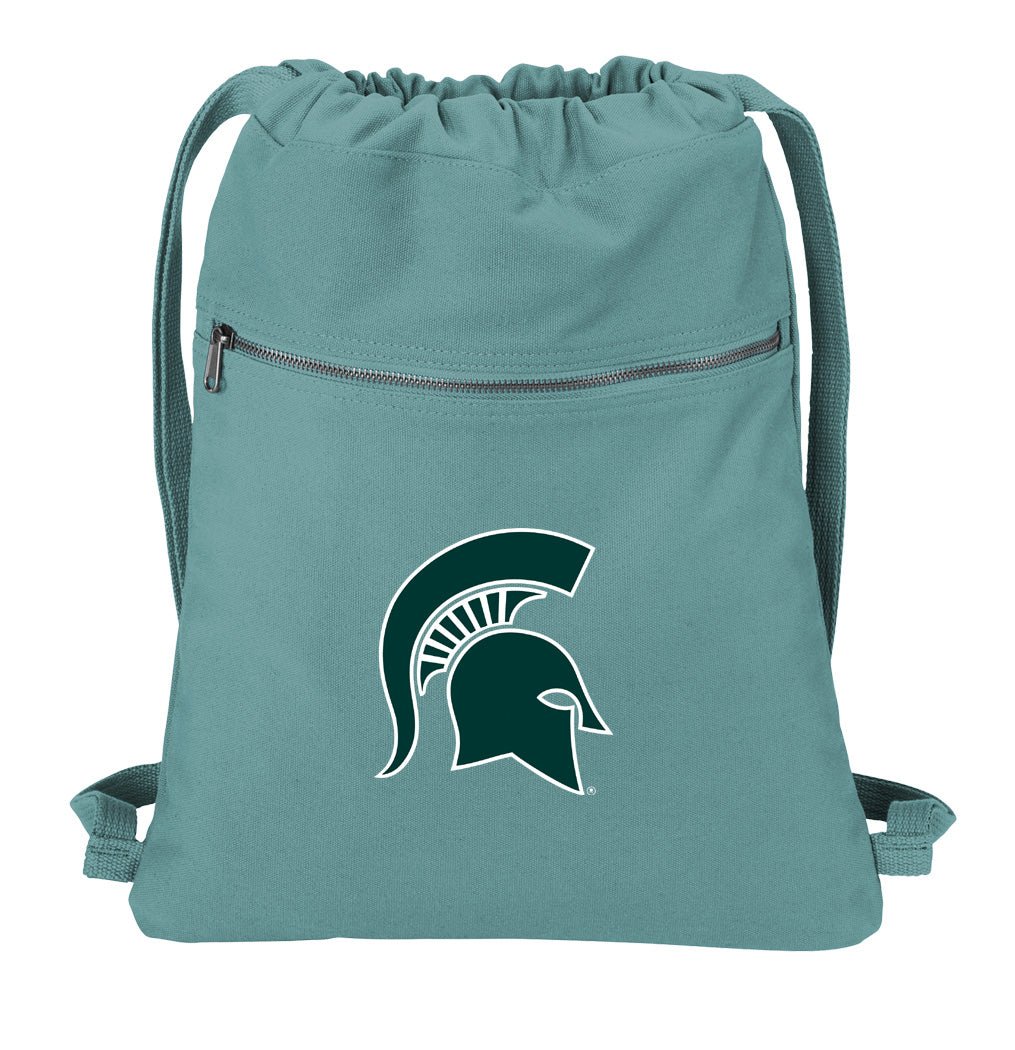 Michigan State Canvas Drawstring Backpack MSU Spartans Cotton Cinch Pack Bag Dye Washed Green