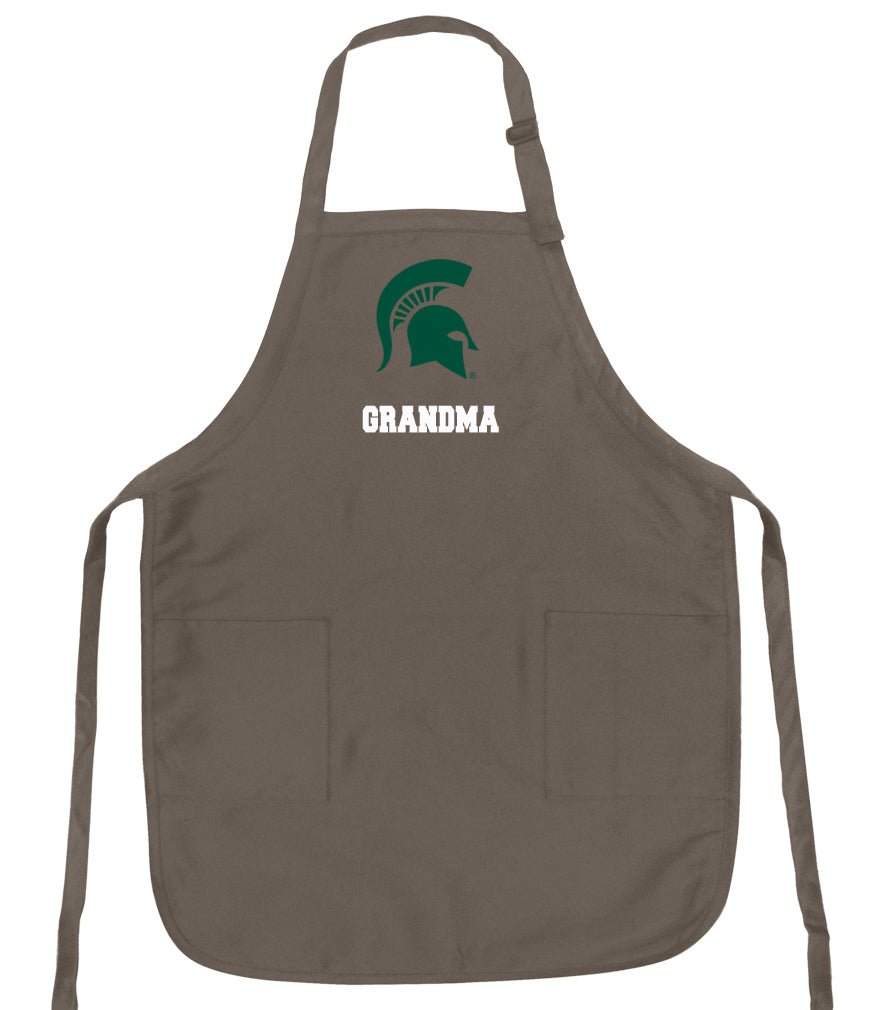 Michigan State Apron MSU Spartans Apron - Stain Resistant Fabric Grandma on Khaki
