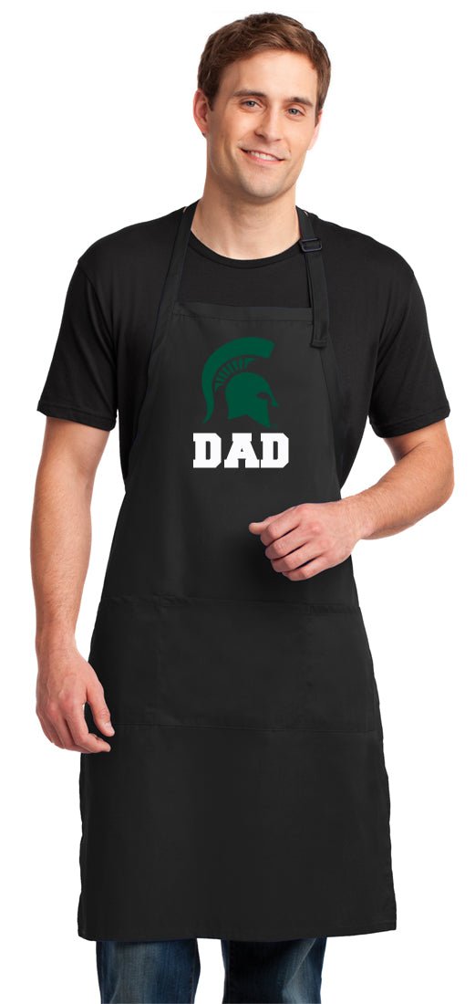 Michigan State Large Apron Full Length MSU Aprons for Men or Women - Adjustable with Pockets Dad on Black