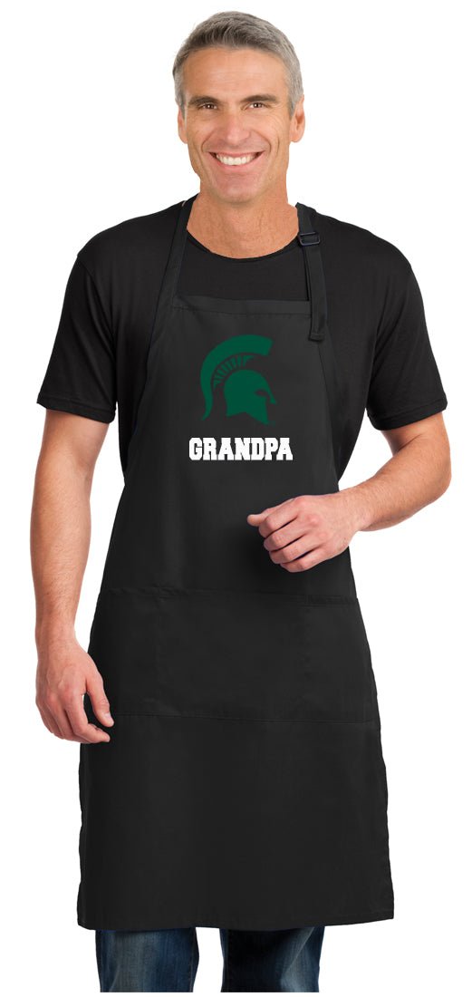 Michigan State Large Apron Full Length MSU Aprons for Men or Women - Adjustable with Pockets Grandpa on Black