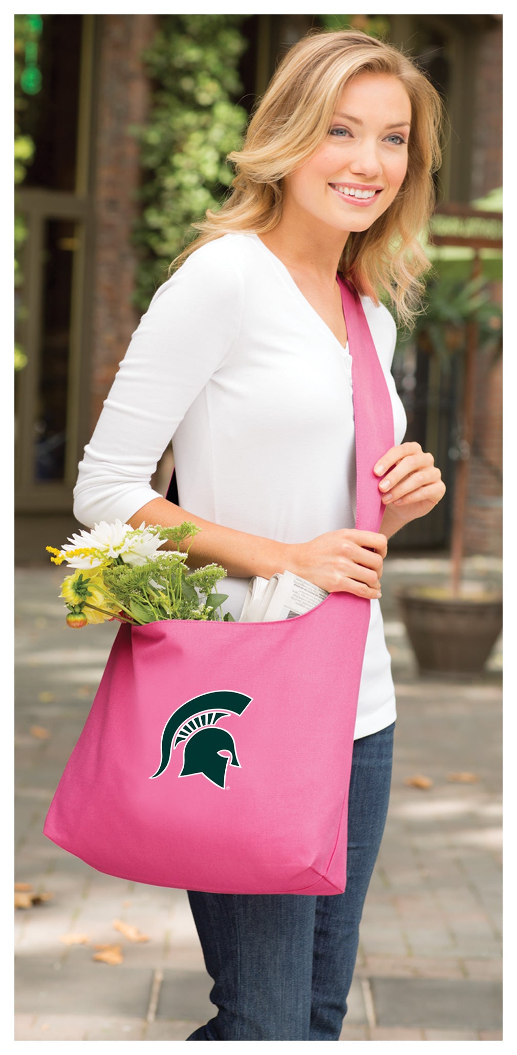 Michigan State Cross Body Bag MSU Spartans Shoulder Tote Bag - Sling Style Pink