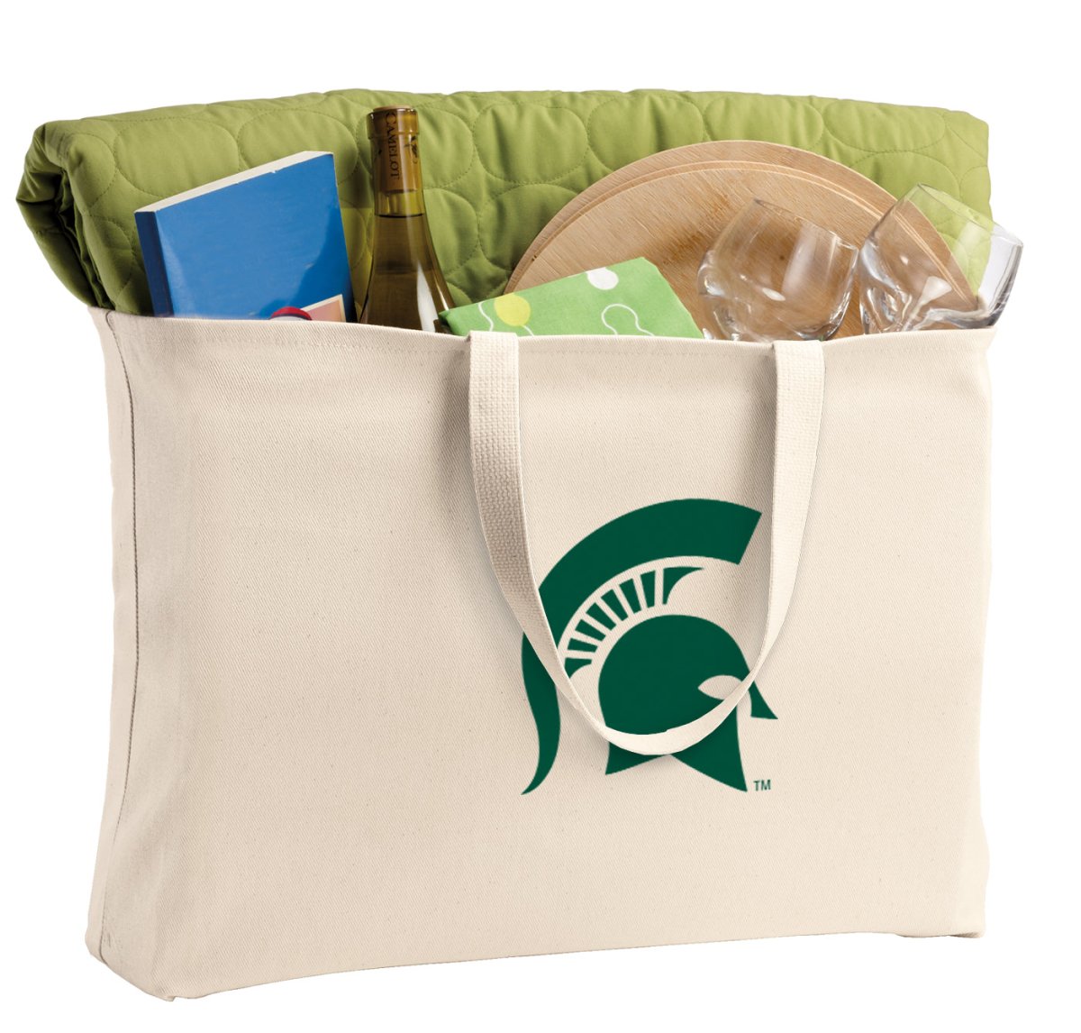 Michigan State Large Tote Bag MSU Spartans Jumbo Tote for Beach Pool or Travel Tan