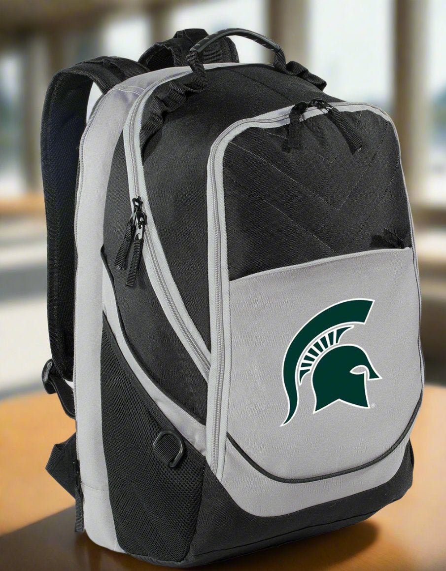 Michigan State Spartans Laptop Backpack – Official MSU Bookbag – 17" Laptop Sleeve, NCAA School Gear – 600D Polyester Black and Gray