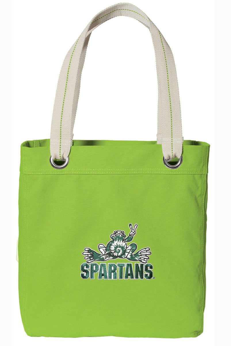 Michigan State Tote Bag MSU Peace Frog Deluxe Canvas Shoulder Bag Green