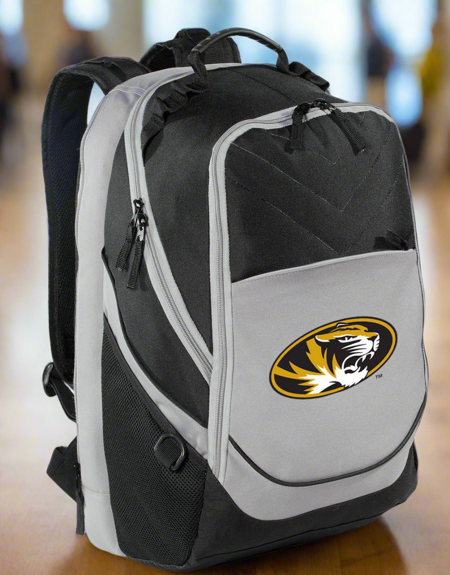 Missouri Tigers Laptop Backpack – Official Mizzou Bookbag – 17" Laptop Sleeve, NCAA School Gear – 600D Polyester Black and Gray