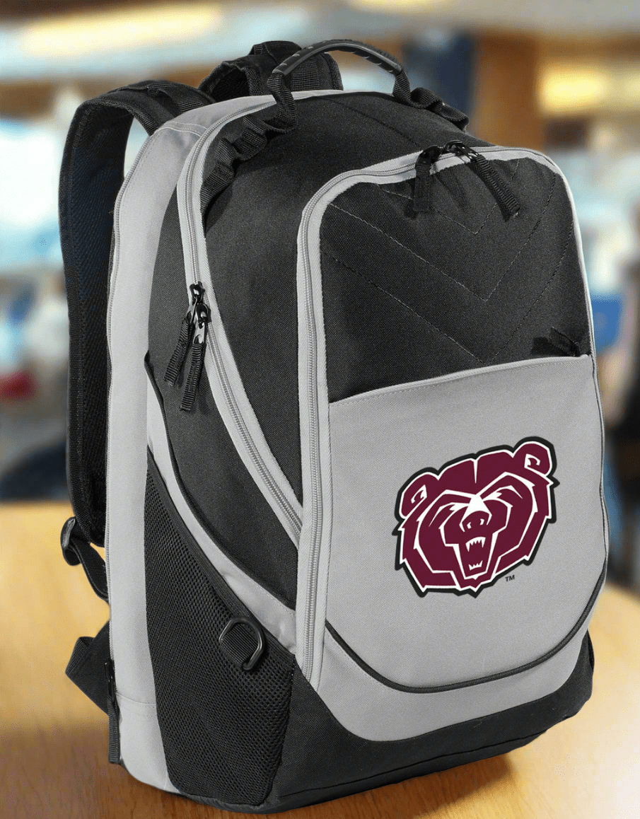 Missouri State Bears Laptop Backpack – Official MSU Bookbag – 17" Laptop Sleeve, NCAA School Gear – 600D Polyester Black and Gray